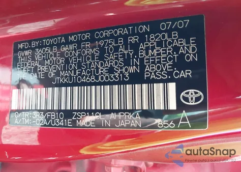 2008 Scion Xd from USA, damaged, VIN JTKKU10468J003313